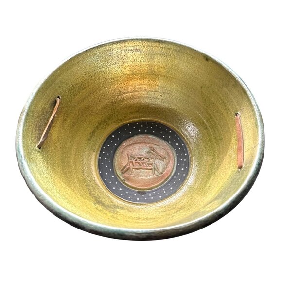 MCKAY Pottery Studio Designer Artist Pottery Vessel UNIQUE Leather Hunt Copper G